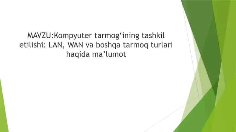 Kompyutertarmog‘ining tashkil etilishi: LAN, WAN va boshqa tarmoq turlari haqida ma’lumot 1