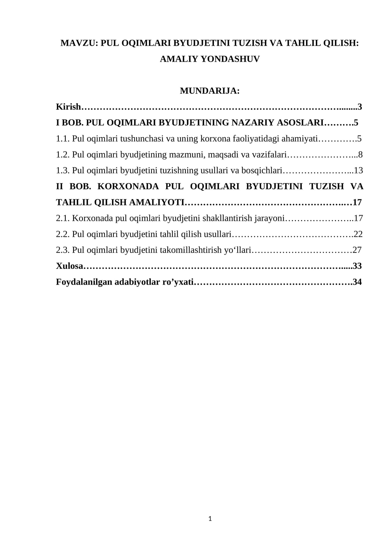 PUL OQIMLARI BYUDJETINI TUZISH VA TAHLIL QILISH: AMALIY YONDASHUV 1