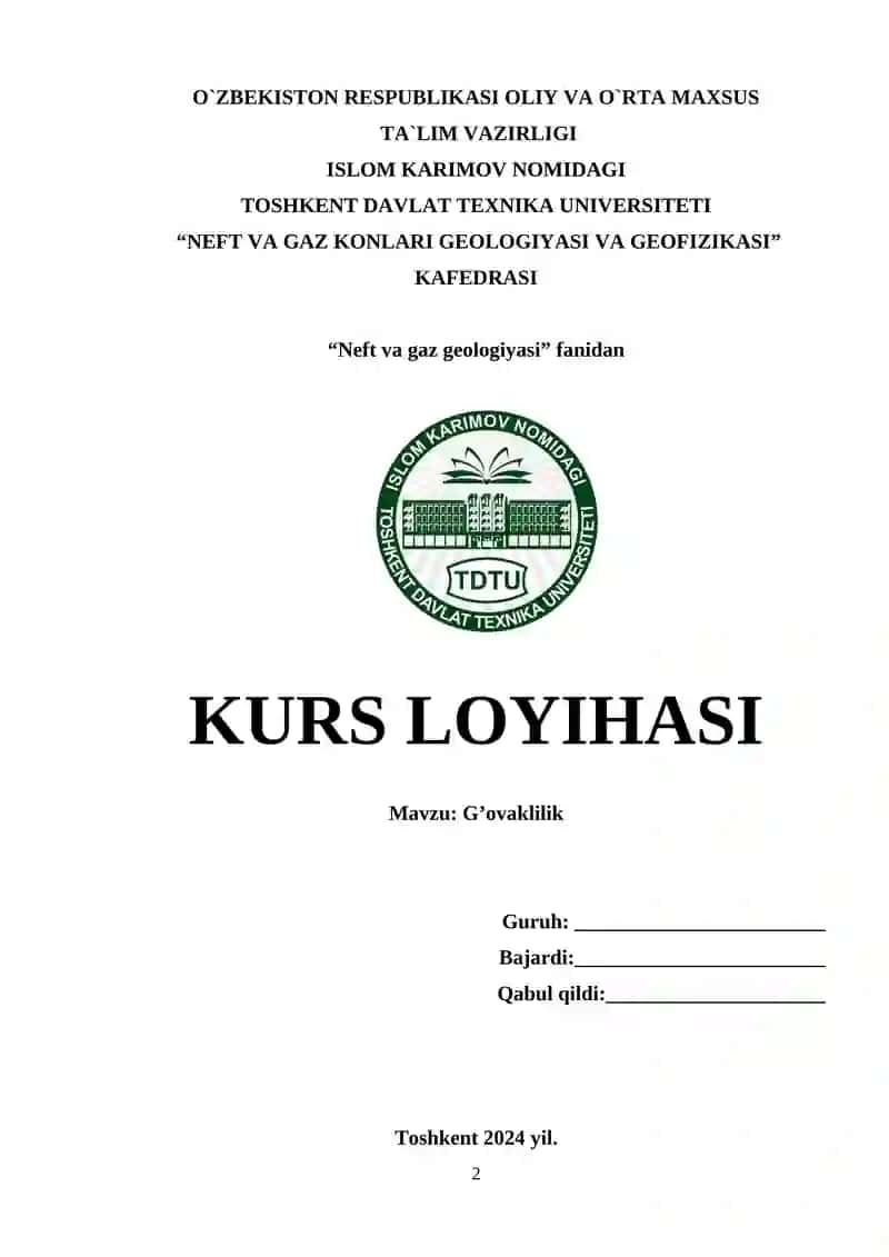 G'OVAKLILIK KURS LOYIHASI