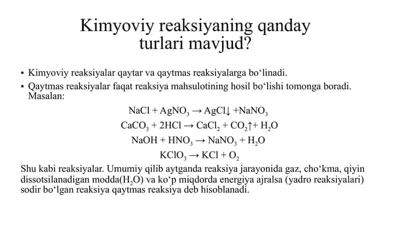 Kimyoviy reaksiyalar turlari 1