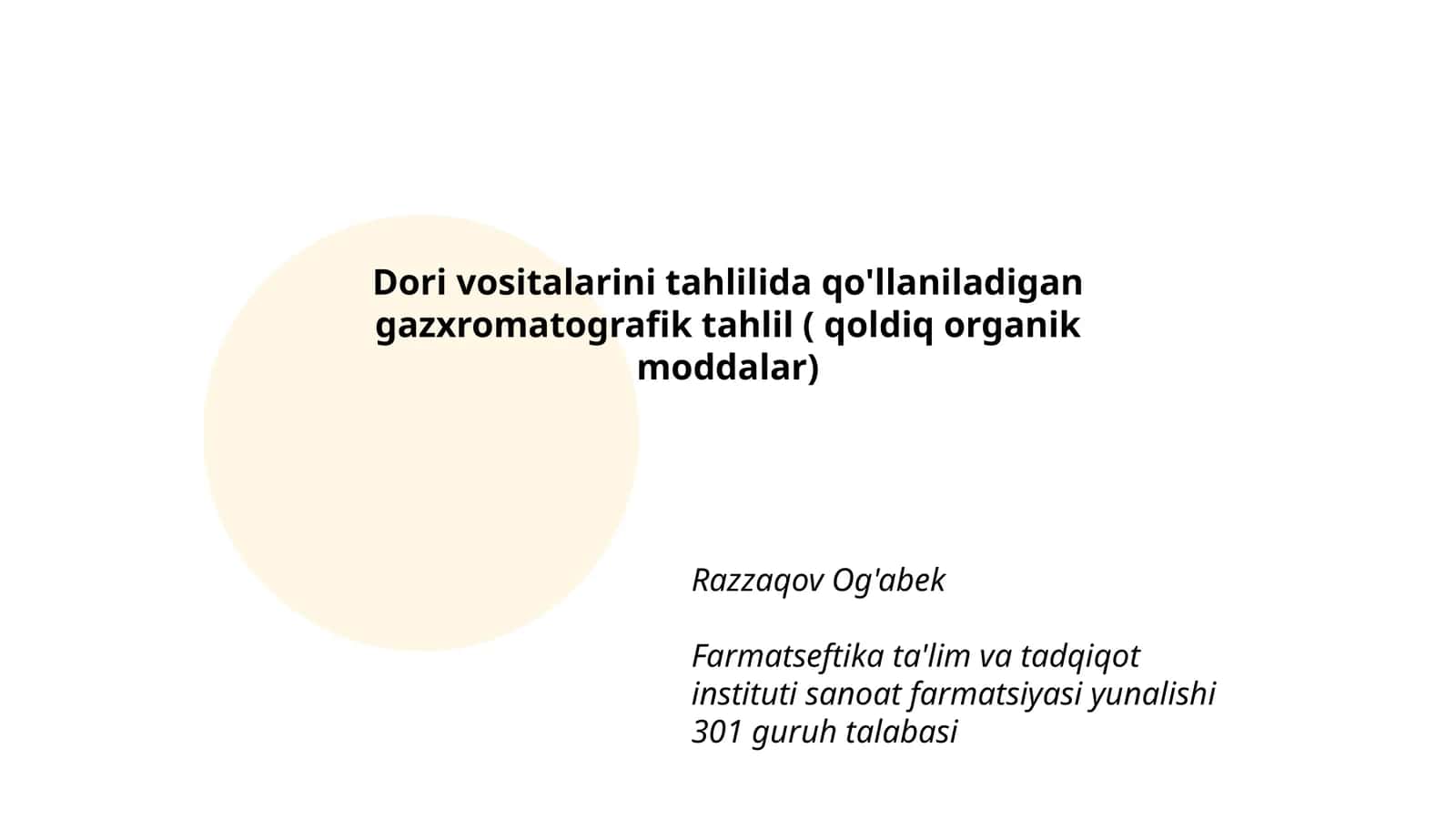 Dori vositalarini tahlilida qo'llaniladigan gazxromatografik tahlil (qoldiq organik moddalar) 1