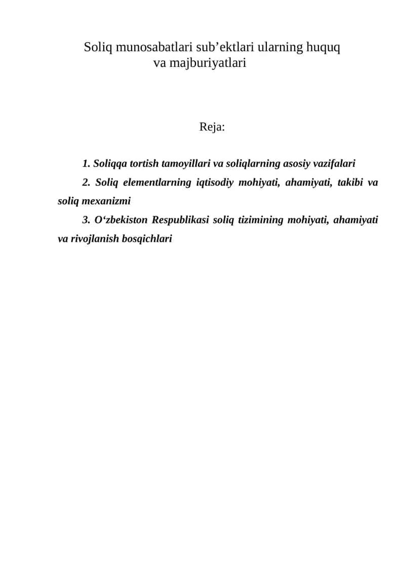 Soliq munosabatlari sub’ektlari ularning huquq va majburiyatlari 1