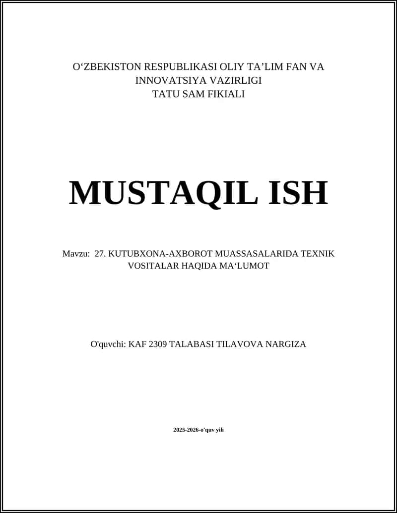 Kutubxona kompyuter tizimlari va ish stantsiyalari 1