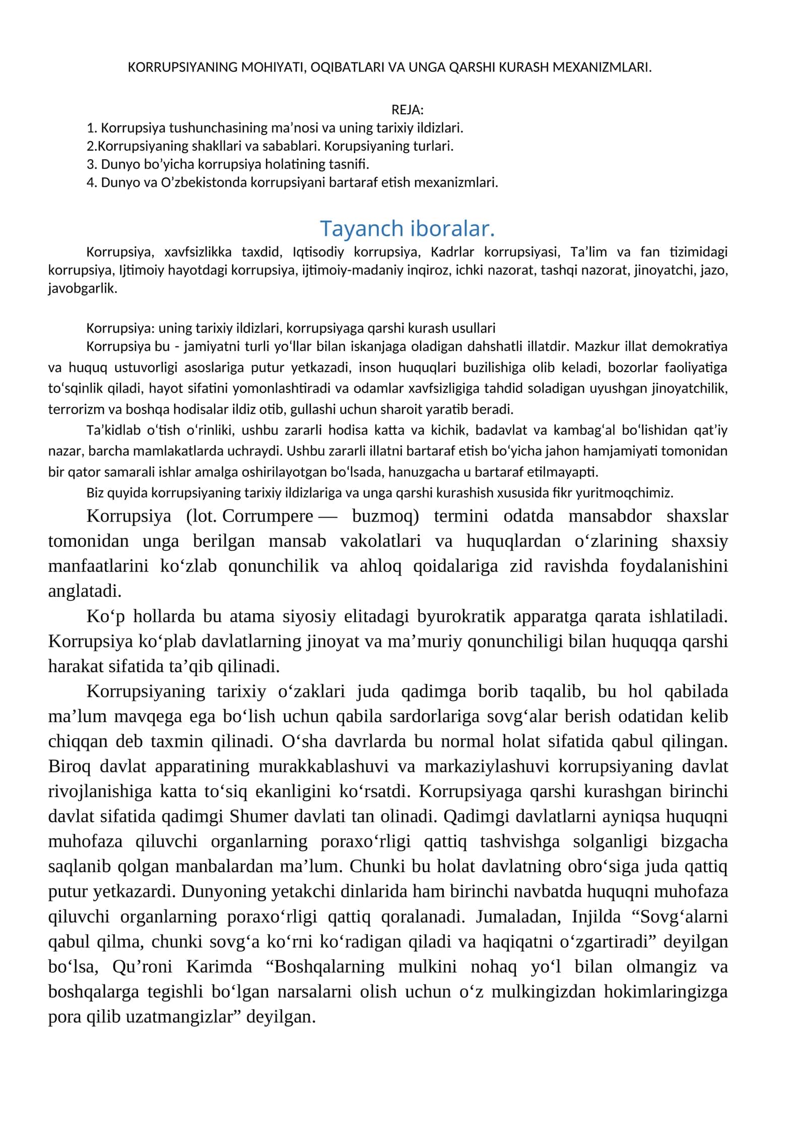 Korrupsiyaning mohiyati, oqibatlari va unga qarshi kurash mexanizmlari 1
