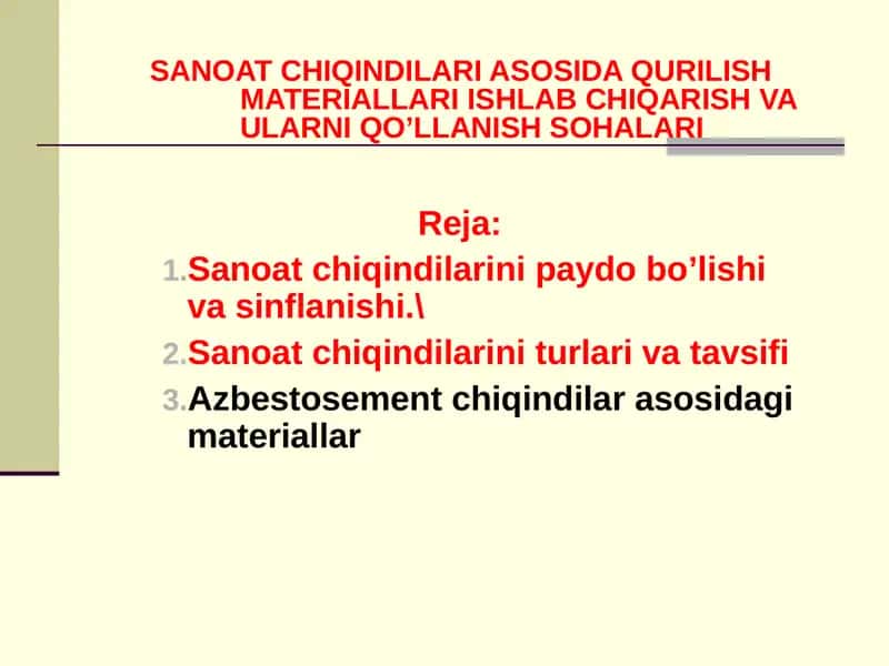 SANOAT CHIQINDILARI ASOSIDA QURILISH MATERIALLARI ISHLAB CHIQARISH VA ULARNI QO’LLANISH SOHALARI 1