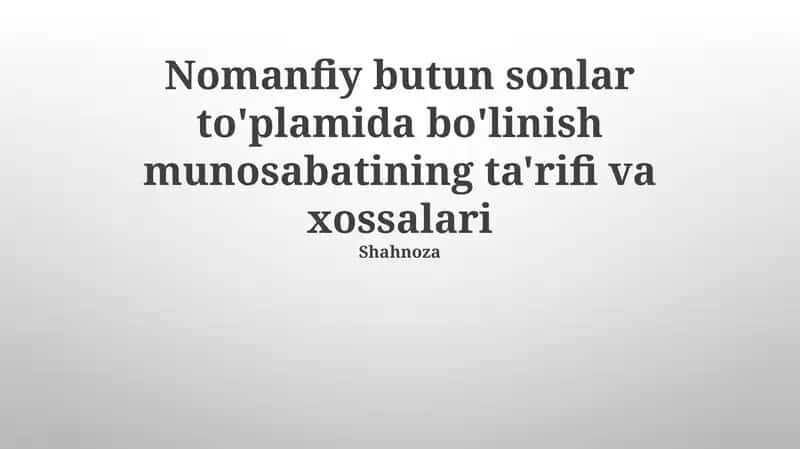 Butun Sonlar To'plami Bo'linishi 1
