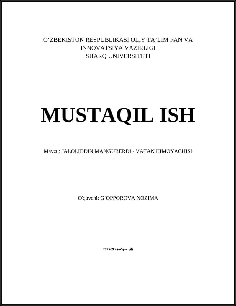 JALOLIDDIN MANGUBERDI - VATAN HIMOYACHISI 1
