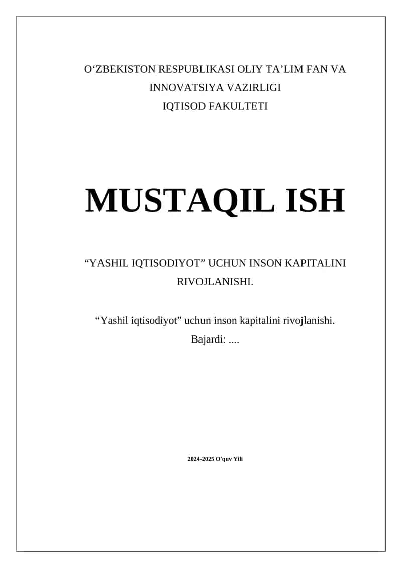Yashil iqtisodiyot uchun inson kapitalini rivojlanishi 1