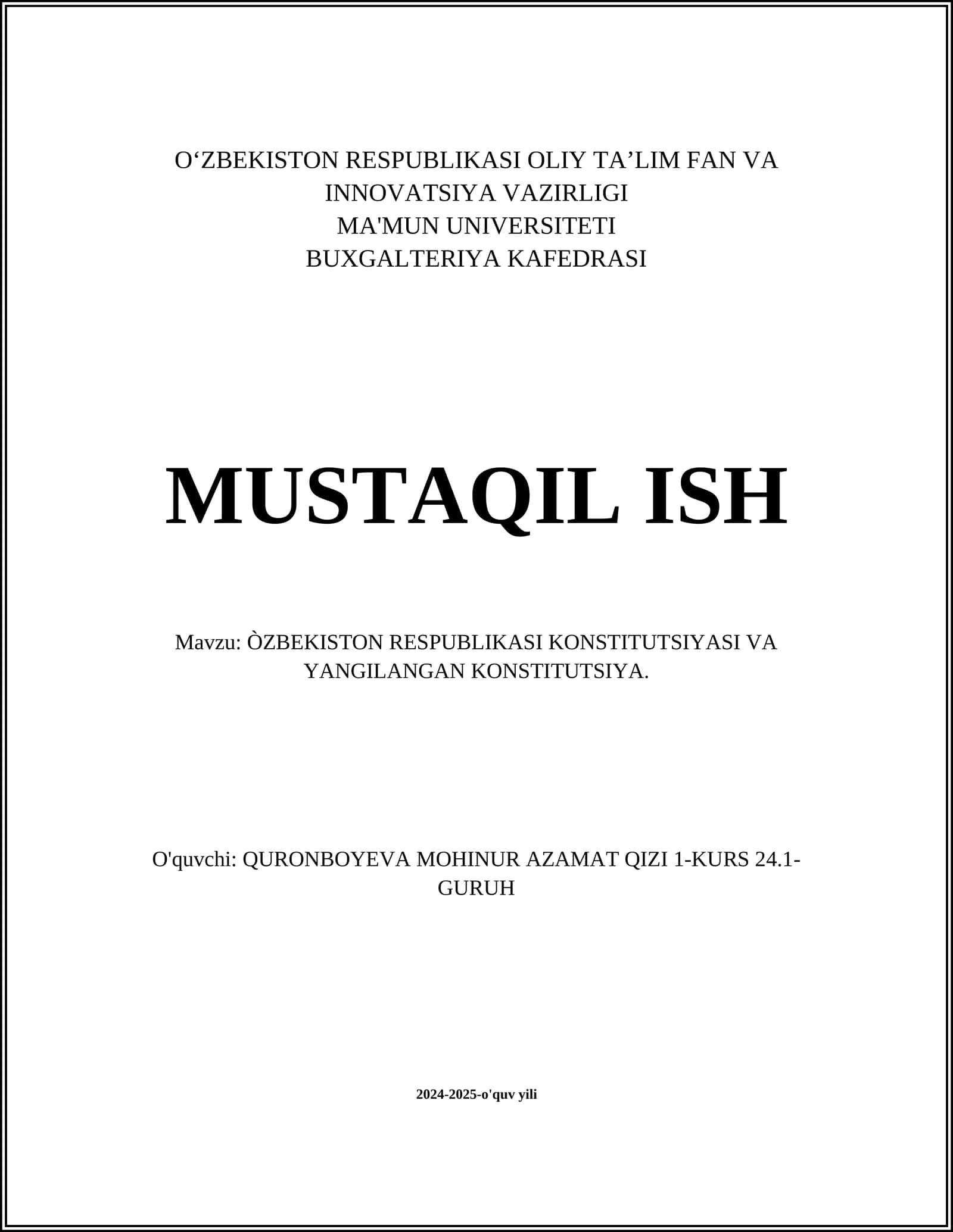 ÒZBEKISTON RESPUBLIKASI KONSTITUTSIYASI VA YANGILANGAN KONSTITUTSIYA 1