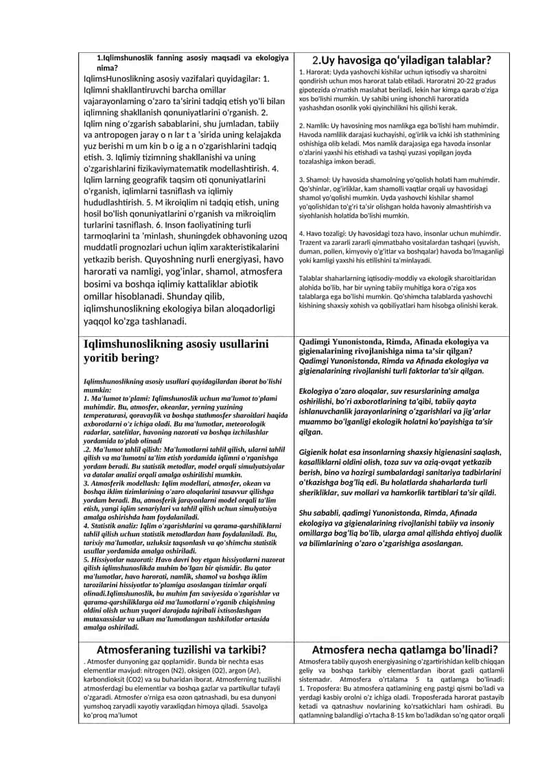 Iqlimshunoslik fanning asosiy maqsadi va ekologiya nima? 1