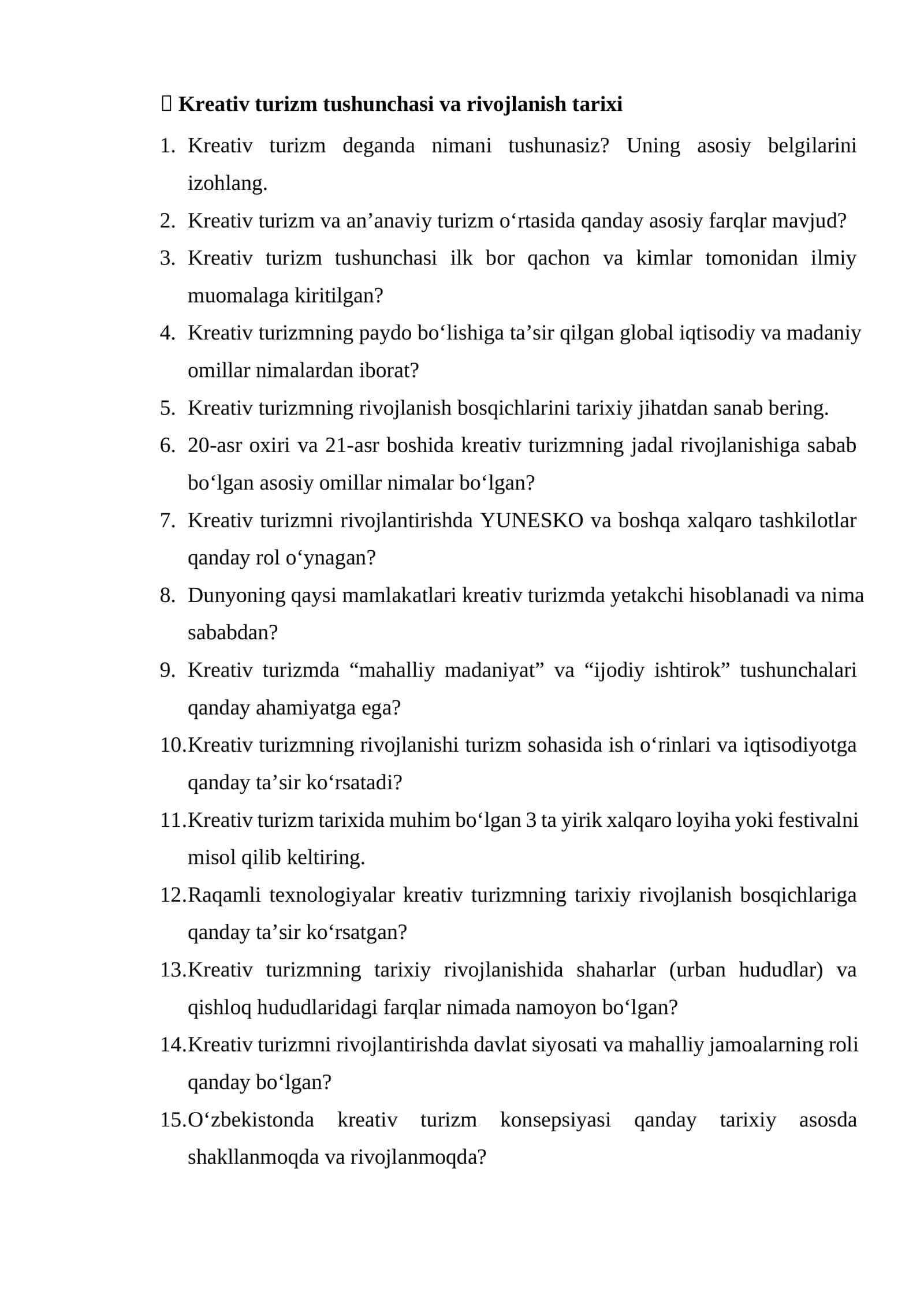 Kreativ turizm tushunchasi va rivojlanish tarixi 1