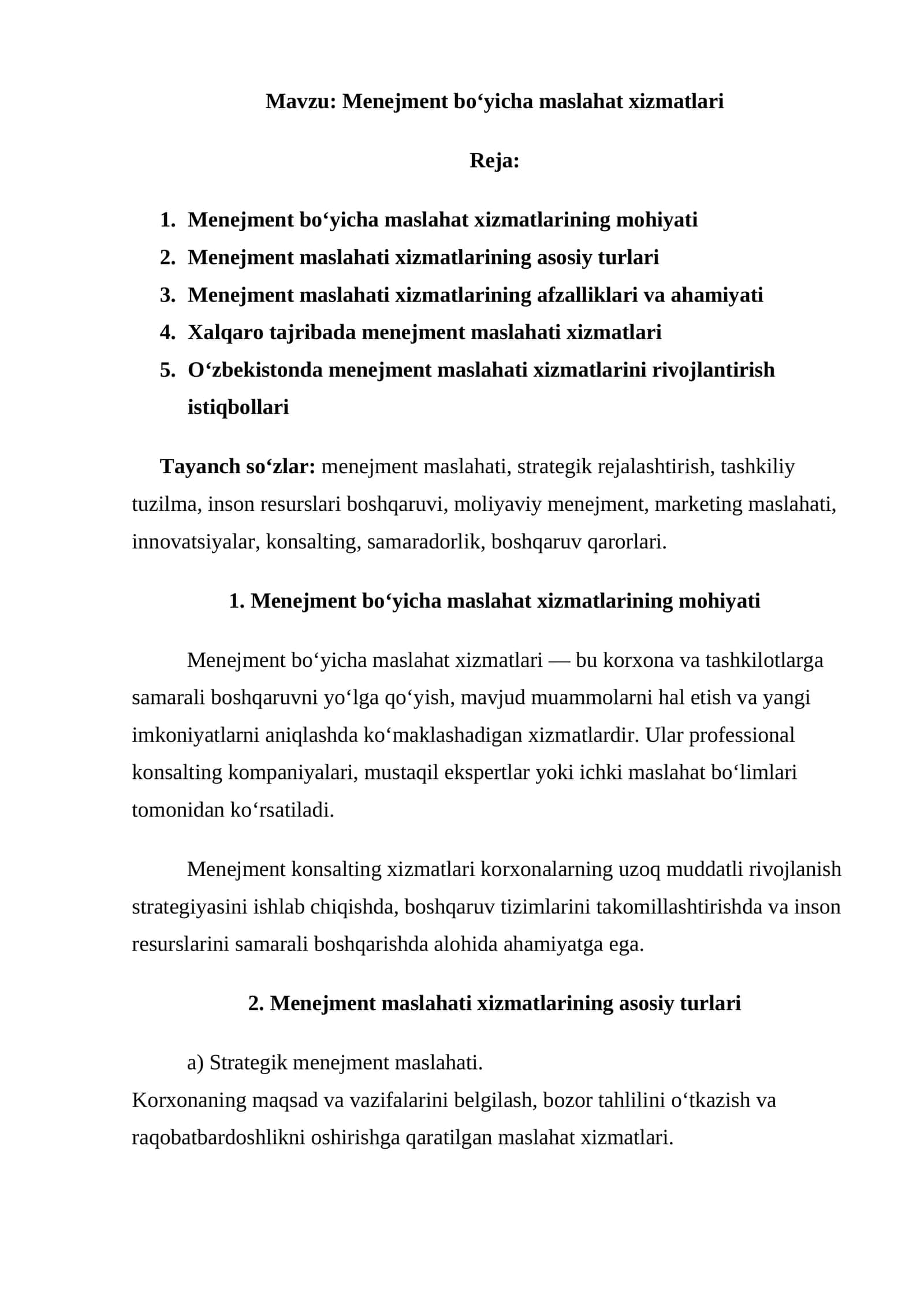 Menejment bo‘yicha maslahat xizmatlari 1