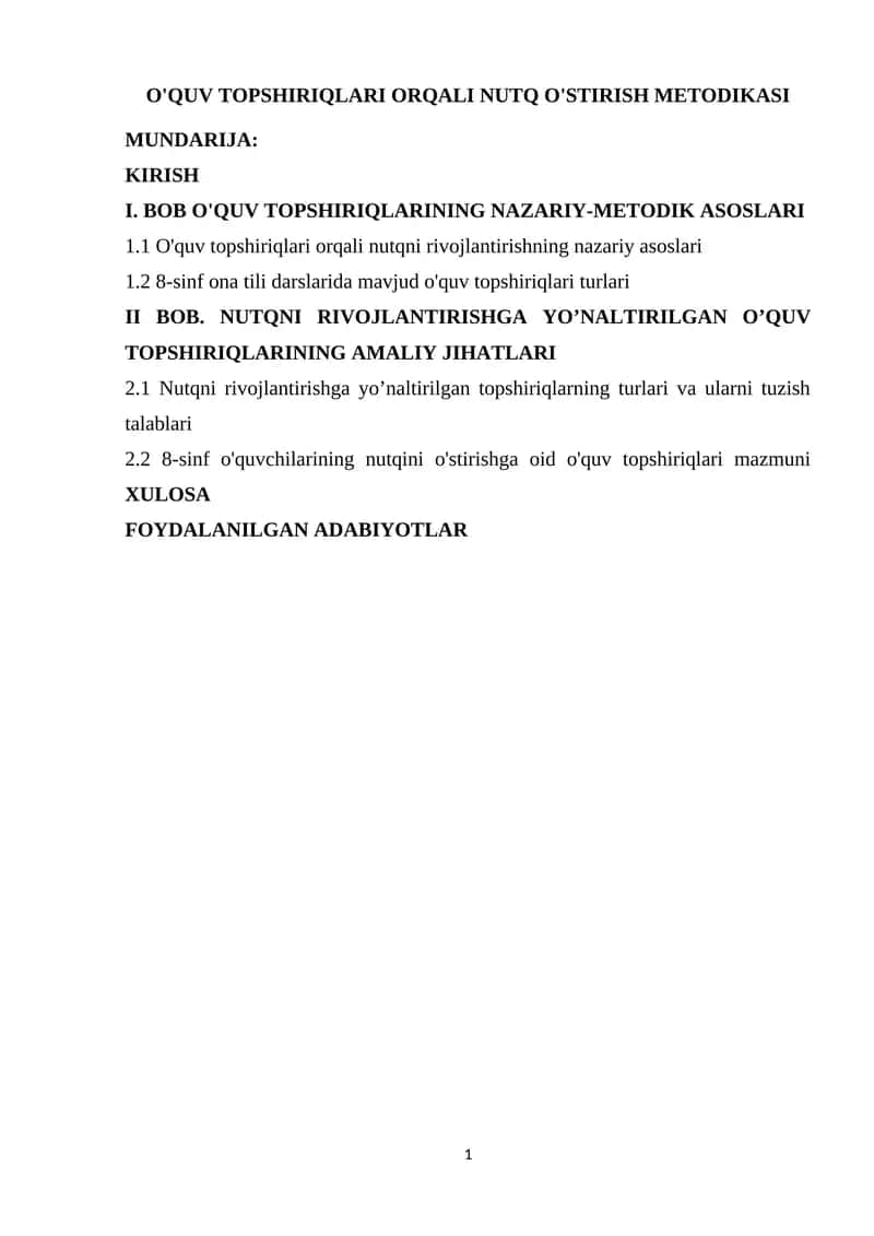 O'QUV TOPSHIRIQLARI ORQALI NUTQ O'STIRISH METODIKASI 1