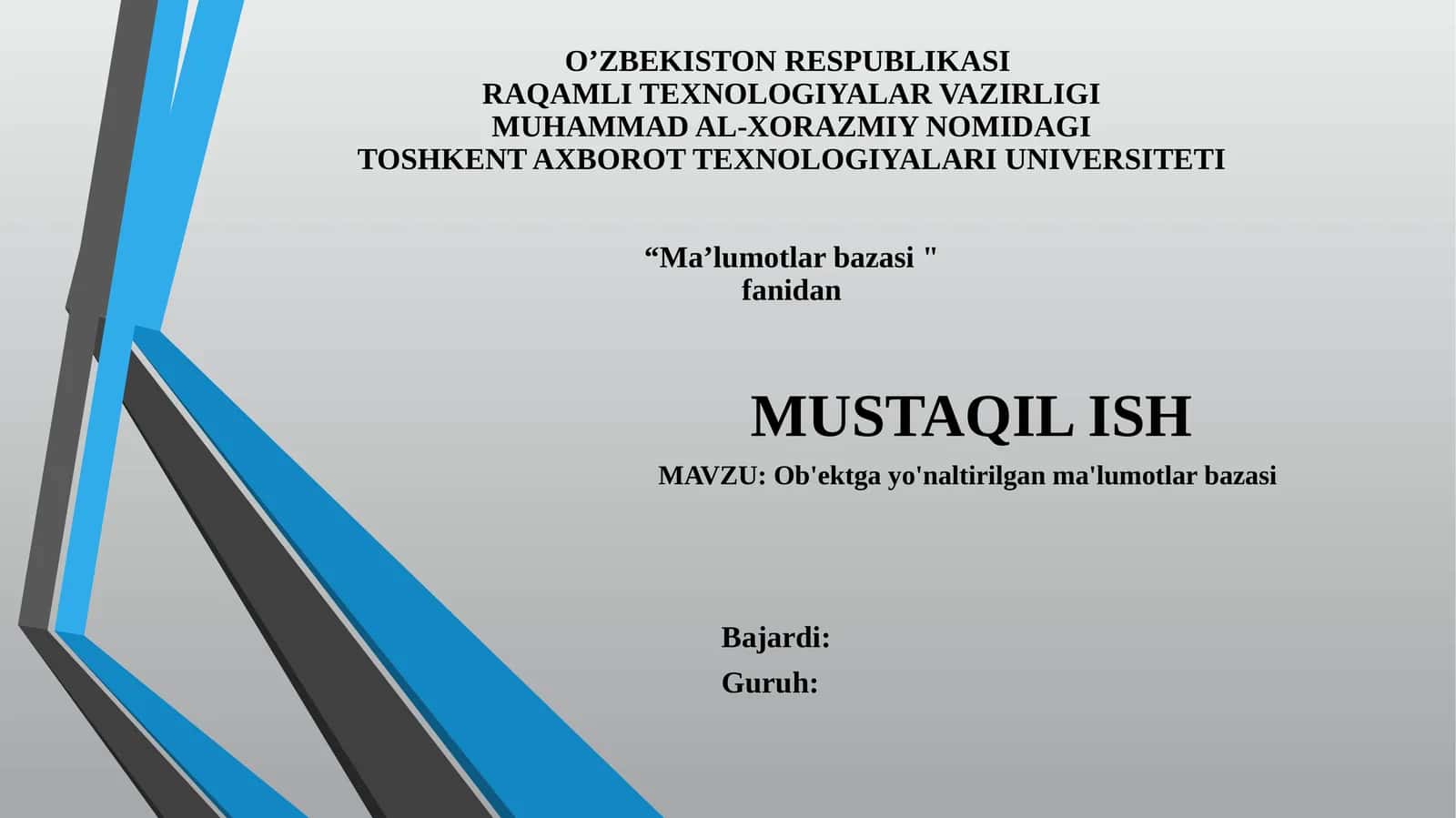 Ob'ektga yo'naltirilgan ma'lumotlar bazasi 1