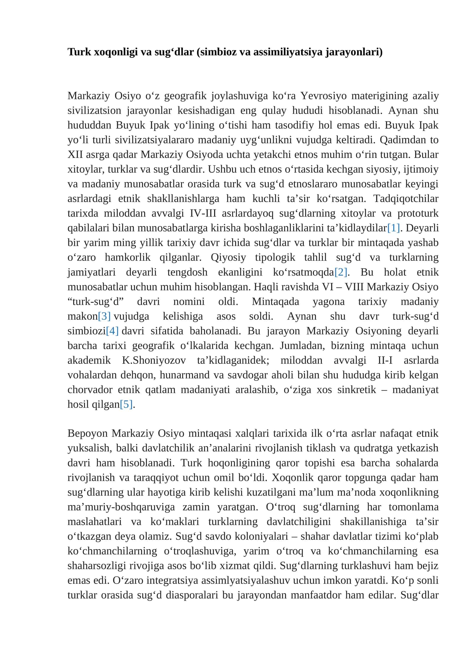 Turk xoqonligi va sug‘dlar (simbioz va assimiliyatsiya jarayonlari) 1