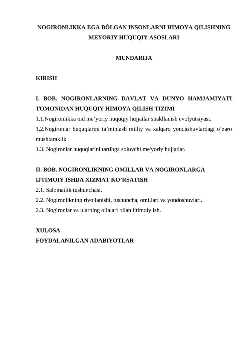 Nogironlikka Ega Bo'lgan Insonlarni Himoya Qilishning Meyoriy Huquqiy Asoslari 1