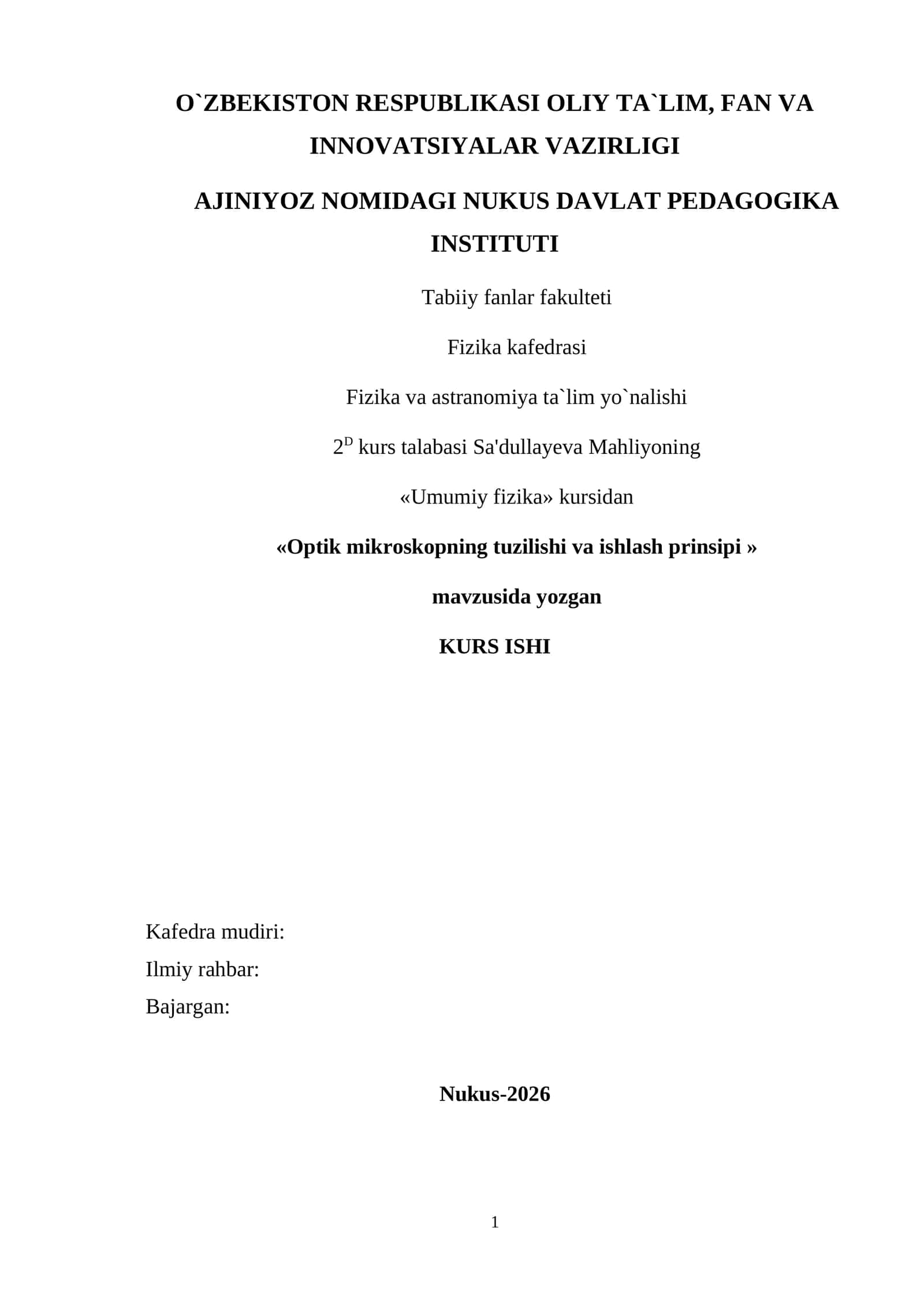Optik mikroskopning tuzilishi va ishlash prinsipi 1