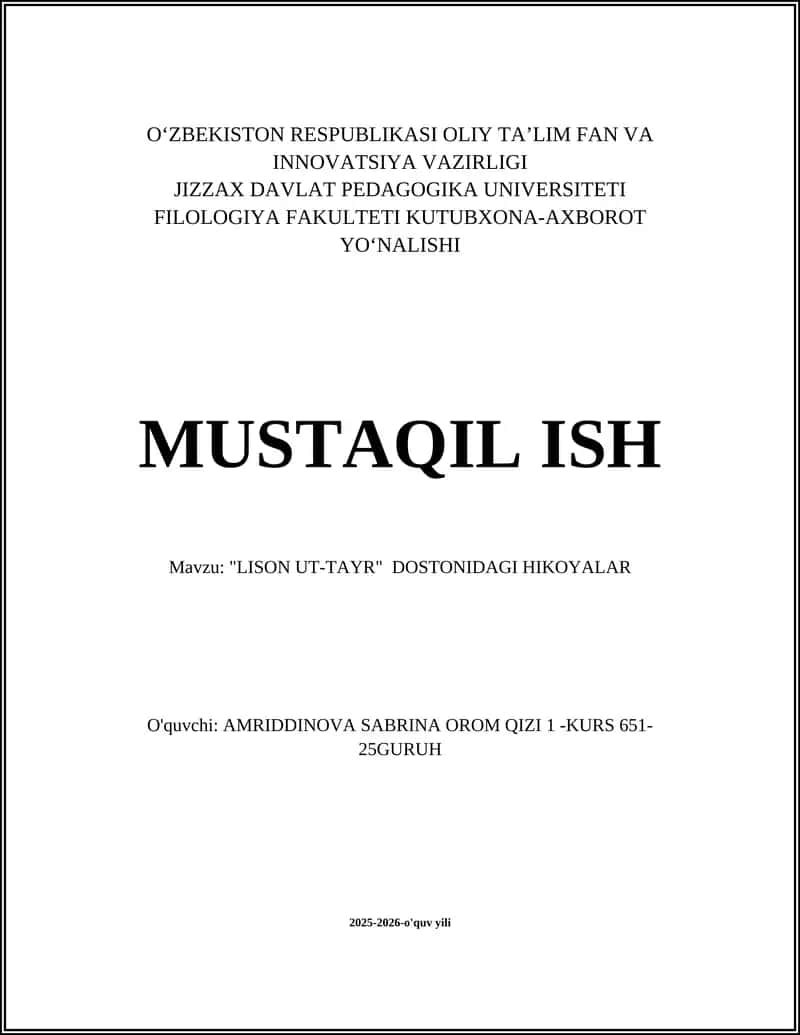 "LISON UT-TAYR" DOSTONIDAGI HIKOYALAR 1