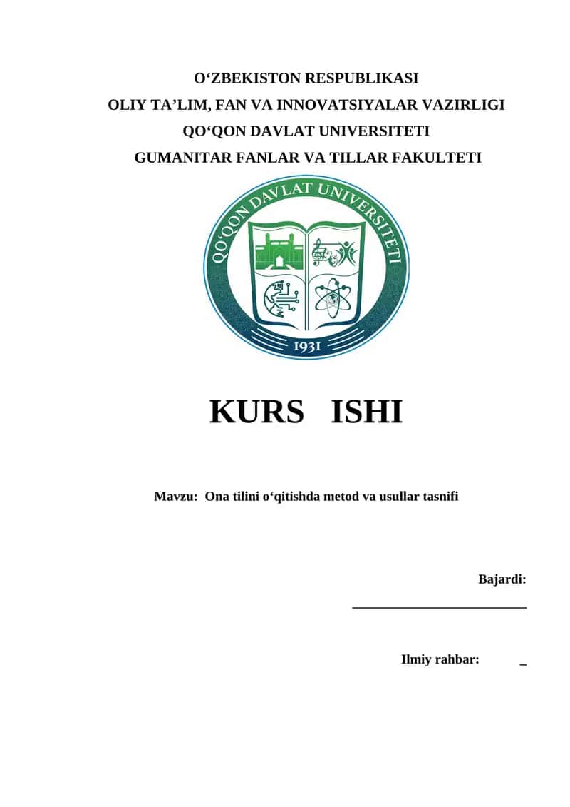 Ona tilini o‘qitishda metod va usullar tasnifi 1