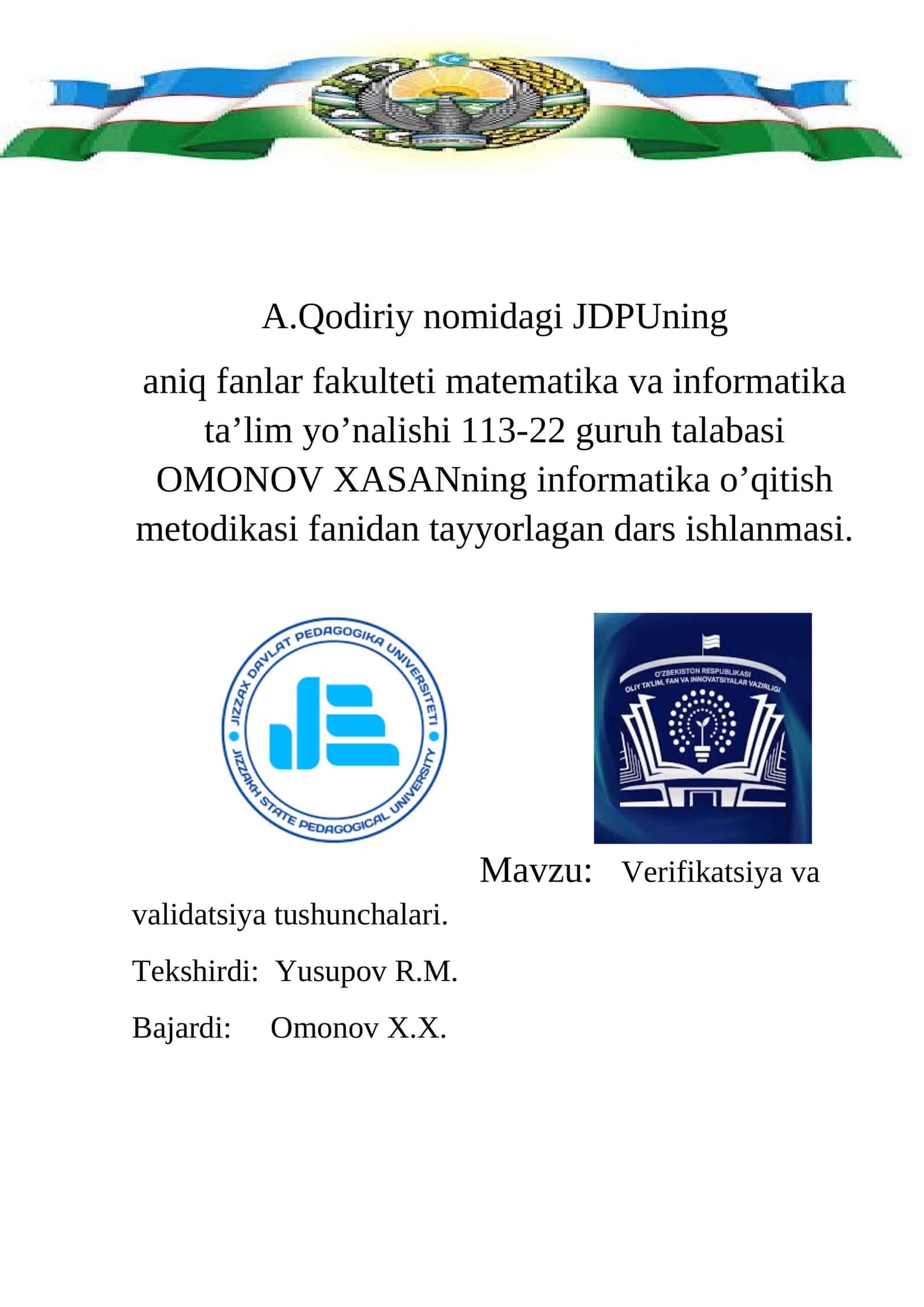 Verifikatsiya va validatsiya tushunchalari 1