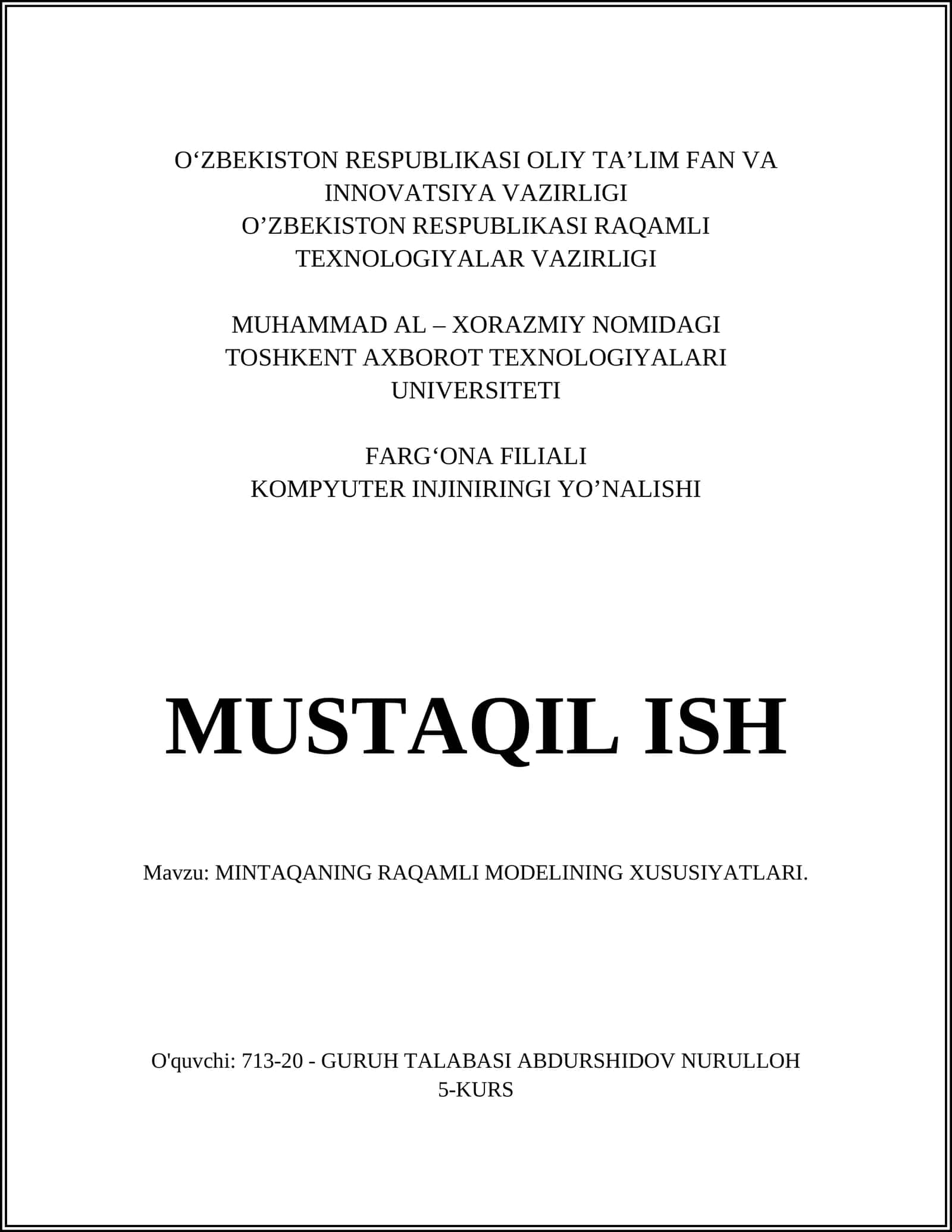 MINTAQANING RAQAMLI MODELINING XUSUSIYATLARI 1