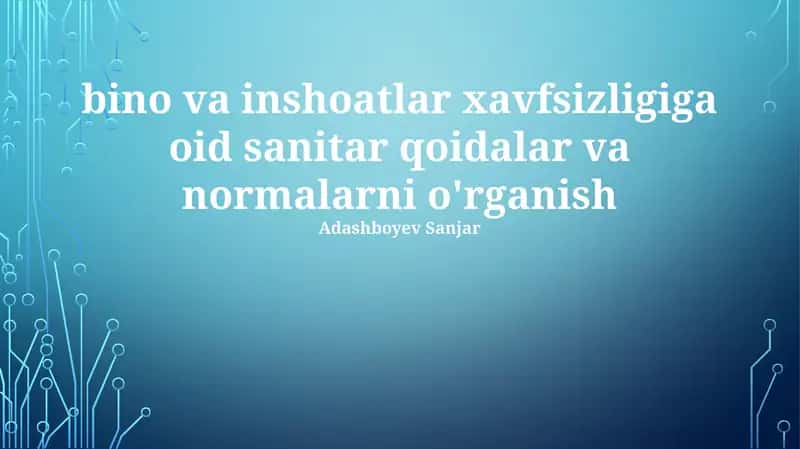Sanitariya qoidalari va me'yorlari 1