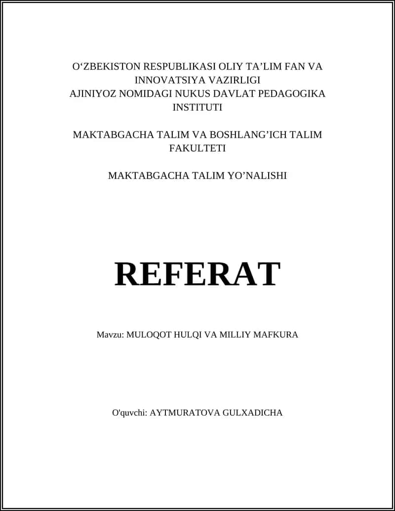 Muloqot Hulqi va Milliy Mafkura 1