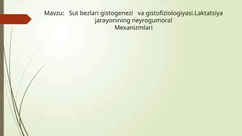 Sut bezlari gistogenezi   va gistofiziologiyasi.Laktatsiya jarayonining neyrogumoral Mexanizmlari 1