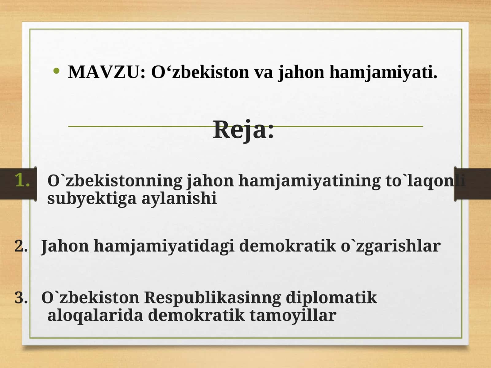 O‘zbekiston va jahon hamjamiyati 1