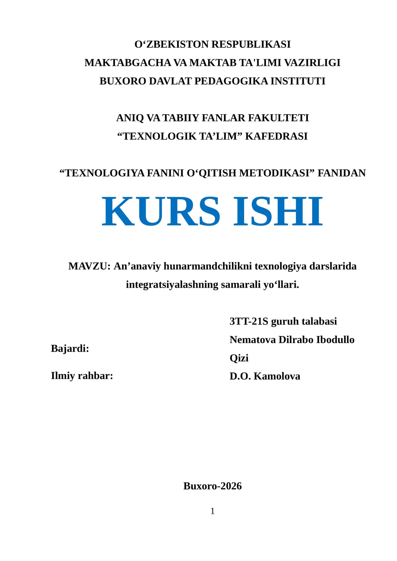 An’anaviy hunarmandchilikni texnologiya darslarida integratsiyalashning samarali yoʻllari 1
