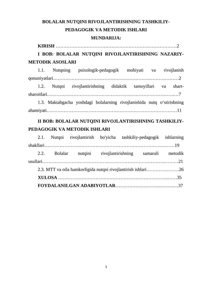 BOLALAR NUTQINI RIVOJLANTIRISHNING TASHKILIY-PEDAGOGIK VA METODIK ISHLARI 1