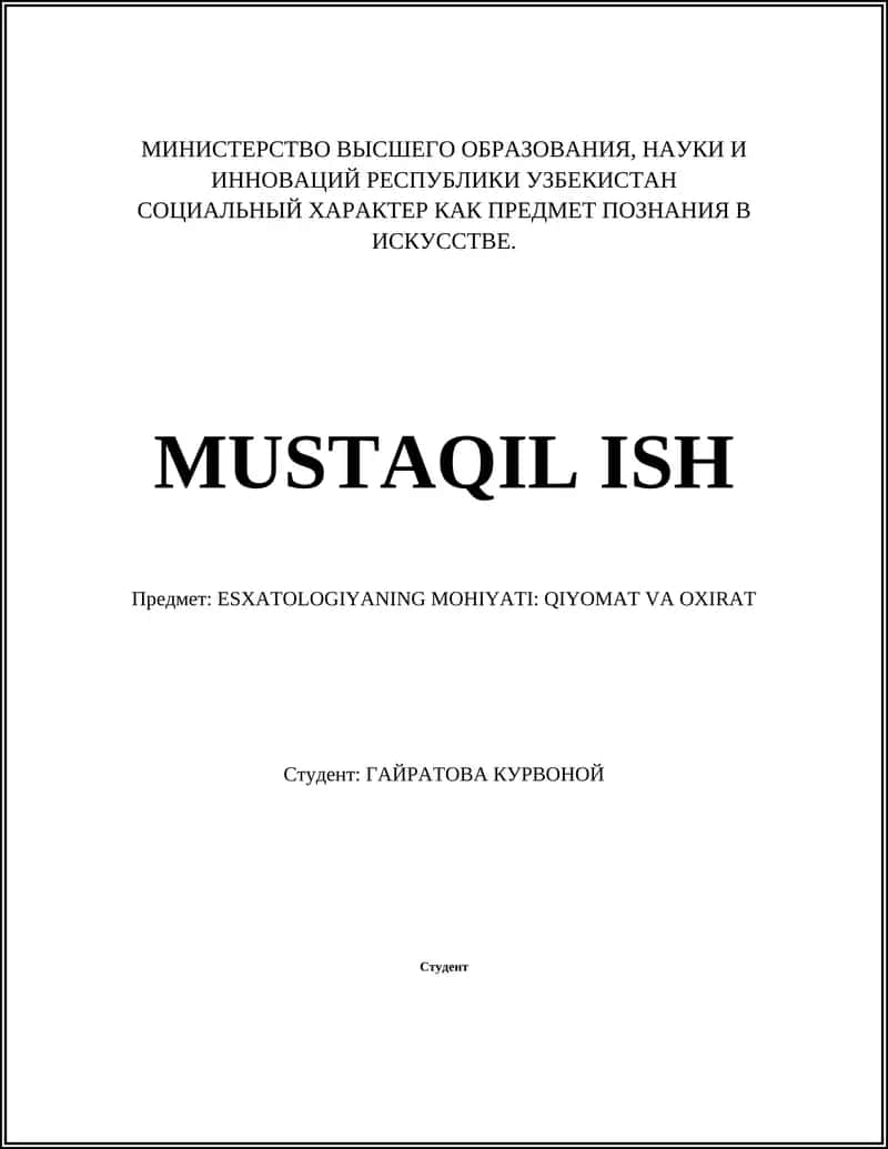 ESXATOLOGIYANING MOHIYATI: QIYOMAT VA OXIRAT 1