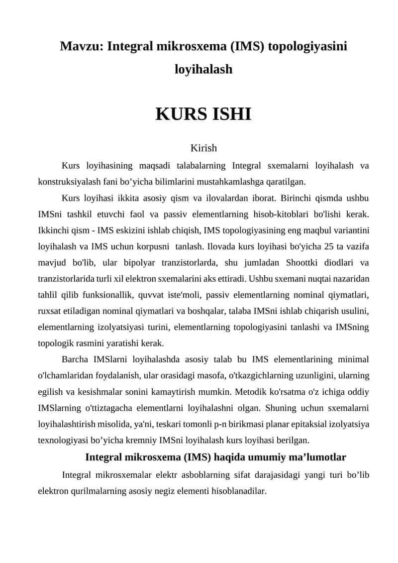 Integral mikrosxema (IMS) topologiyasini loyihalash 1