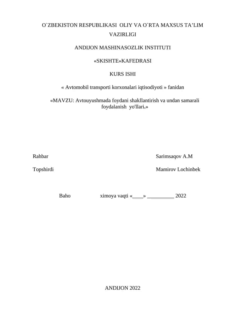 Avtomobil transporti korxonalari iqtisodiyoti 1