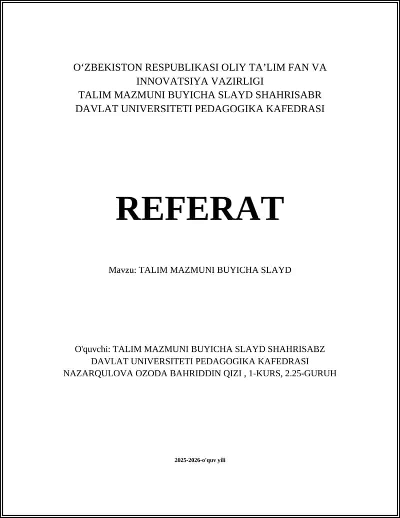 TALIM MAZMUNI BUYICHA SLAYD 1