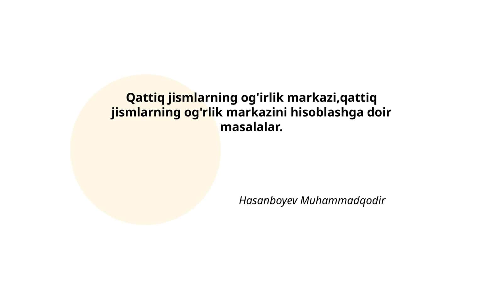 Qattiq jismlarning og'irlik markazi, qattiq jismlarning og'rlik markazini hisoblashga doir masalalar 1