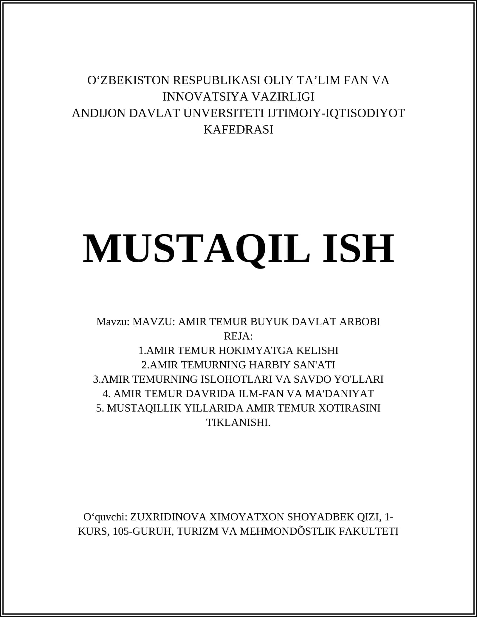 AMIR TEMUR BUYUK DAVLAT ARBOBI 1