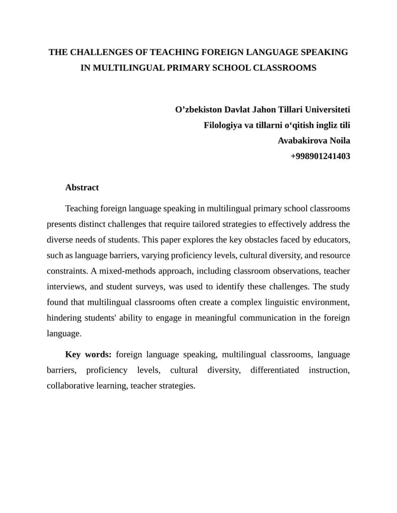 Challenges of Teaching Foreign Language Speaking 1