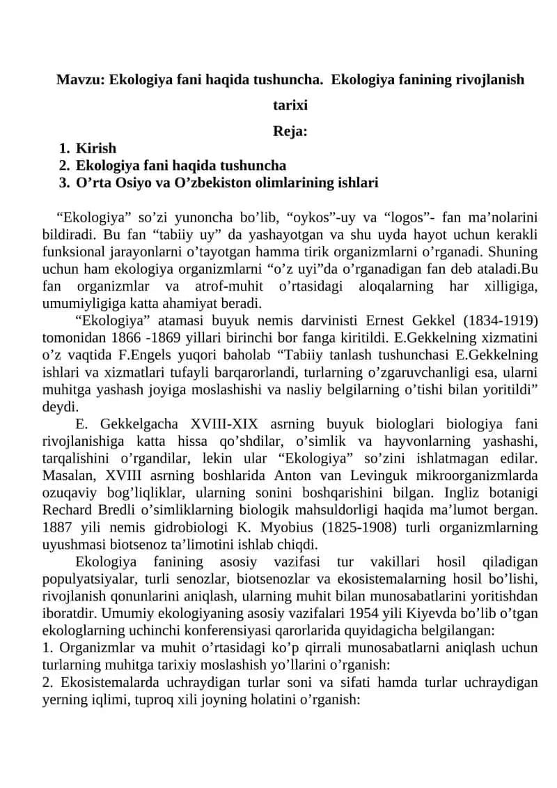 Ekologiya fani haqida tushuncha 1