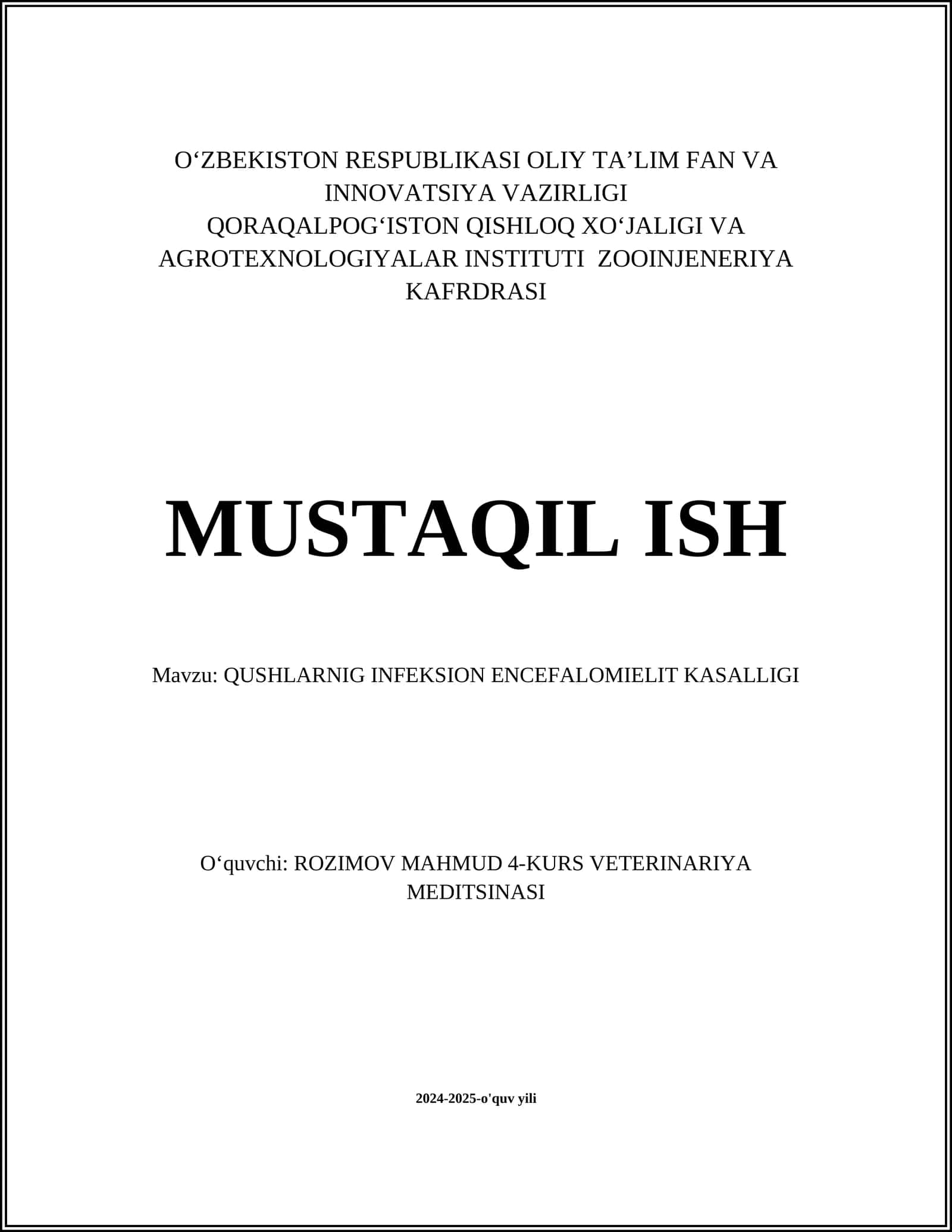 QUSHLARNIG INFEKSION ENCEFALOMIELIT KASALLIGI 1