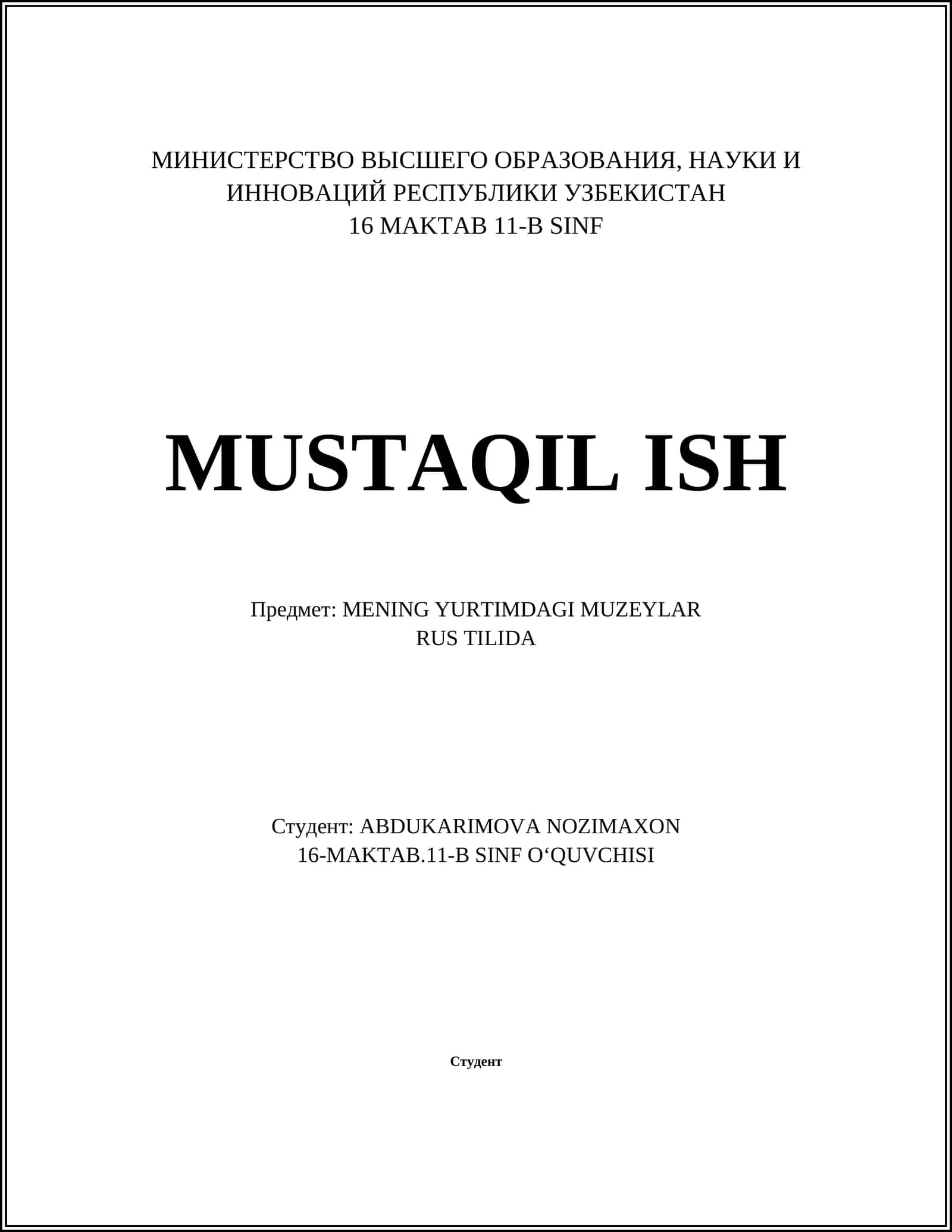 MENING YURTIMDAGI MUZEYLAR 1