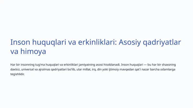 Inson huquqlari va erkinliklari: Asosiy qadriyatlar va himoya 1