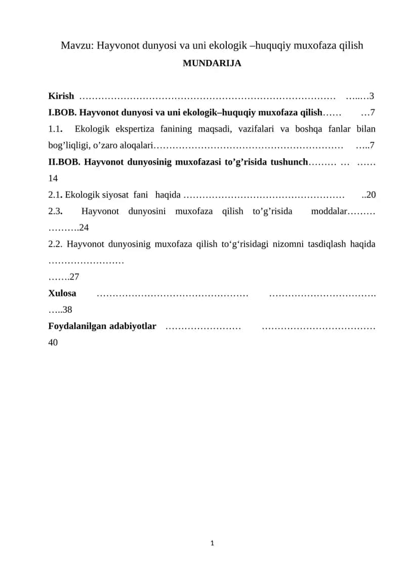 Hayvonot dunyosi va uni ekologik –huquqiy muxofaza qilish 1