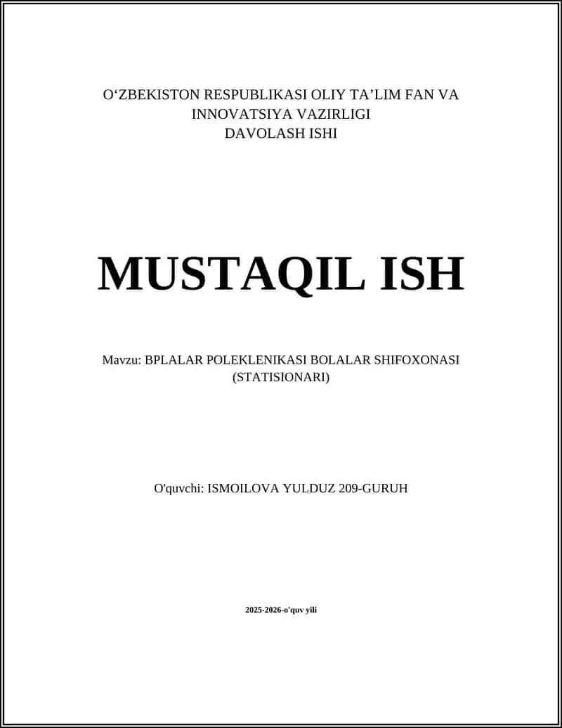 BPLALAR POLEKLENIKASI BOLALAR SHIFOXONASI (STATISIONARI) 1