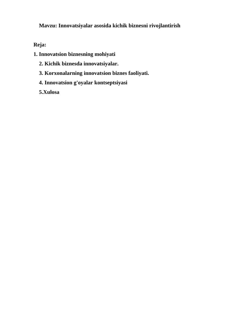 Innovatsiyalar asosida kichik biznesni rivojlantirish 1