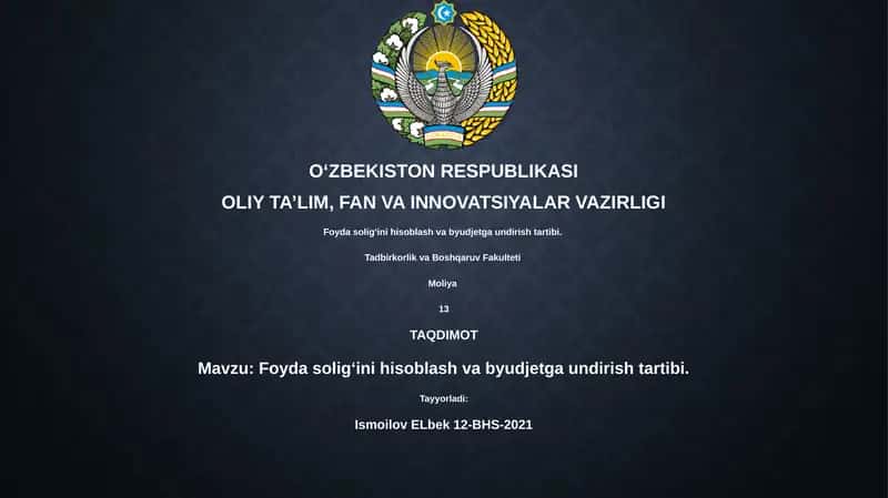 Foyda solig‘ini hisoblash va byudjetga undirish tartibi 1