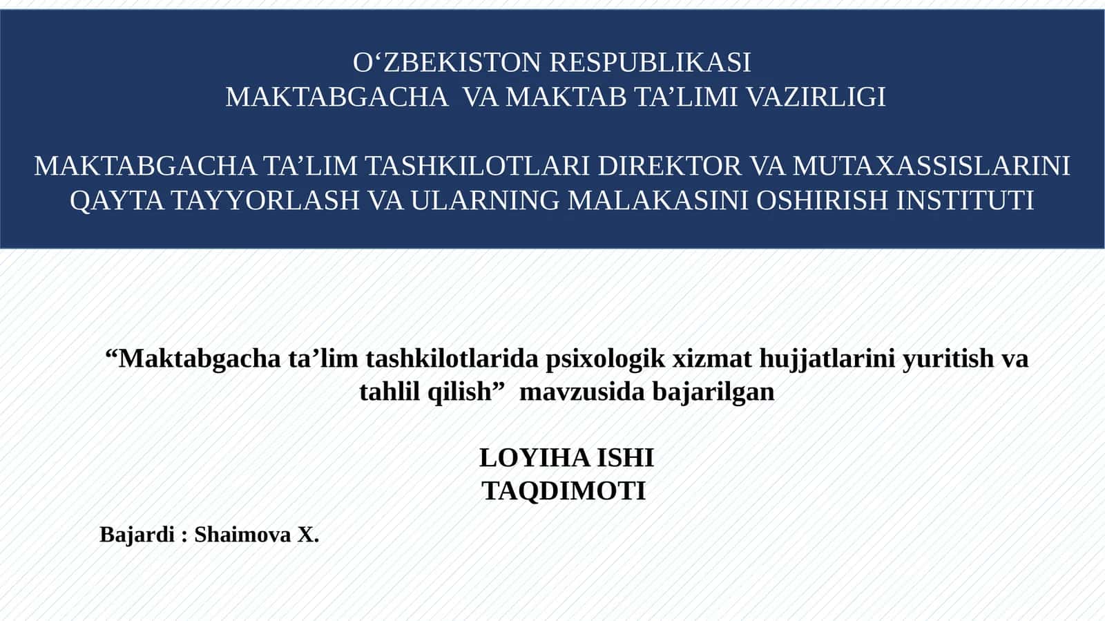 "Maktabgacha ta’lim tashkilotlarida psixologik xizmat hujjatlarini yuritish va tahlil qilish" 1