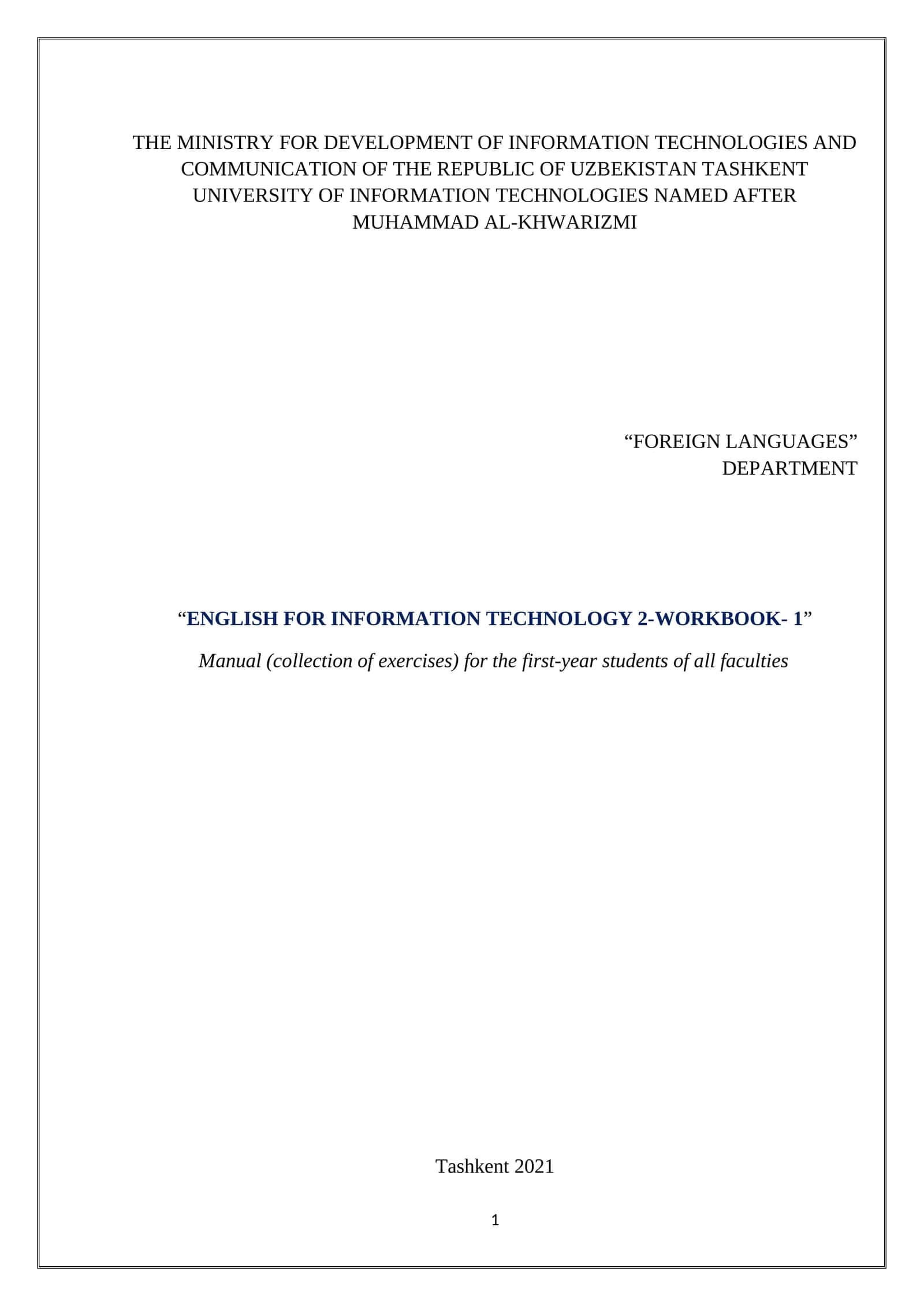 ENGLISH FOR INFORMATION TECHNOLOGY 2-WORKBOOK- 1 1