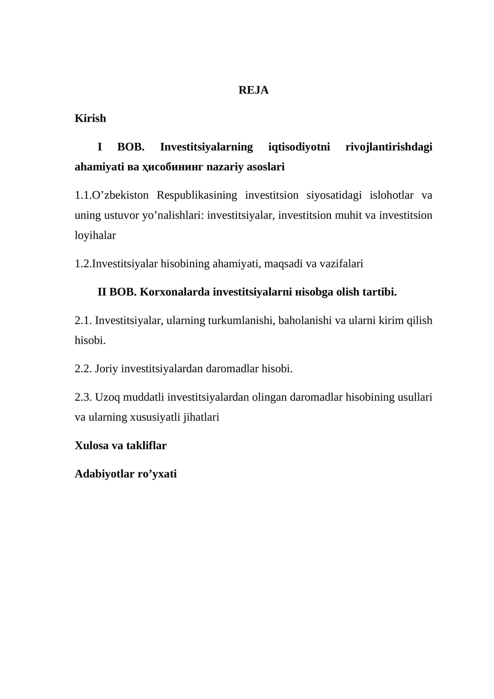 Investitsiyalarning iqtisodiyotni rivojlantirishdagi ahamiyati va hisobining nazariy asoslari 1