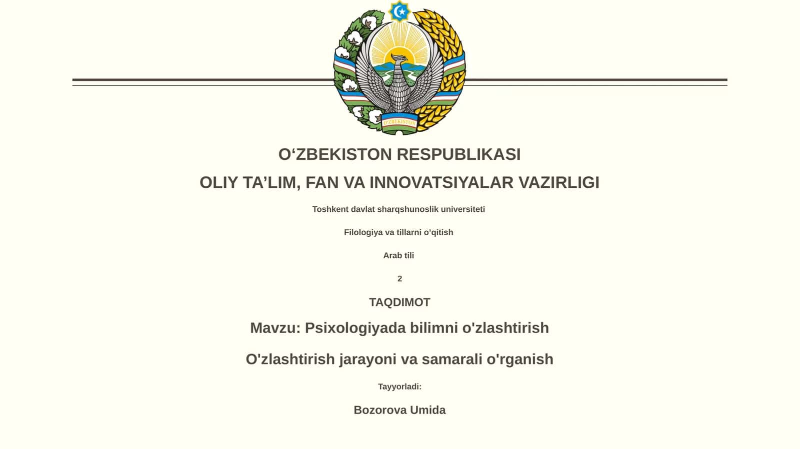Psixologiyada bilimni o'zlashtirish 1